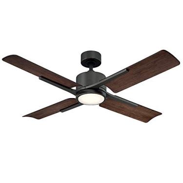 Imagem de Cervantes Ventilador de teto inteligente de 4 lâminas para ambientes internos e externos, 142 cm, nogueira escura de bronze polido a óleo com kit de luz LED 3000 K e controle remoto