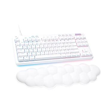 Imagem de Logitech G Teclado mecânico para jogos 713 com fio com iluminação LighttsYNC RGB, interruptores táteis (GX Brown), e apoio de mão para teclado, compatível com PC e Mac - White Mist