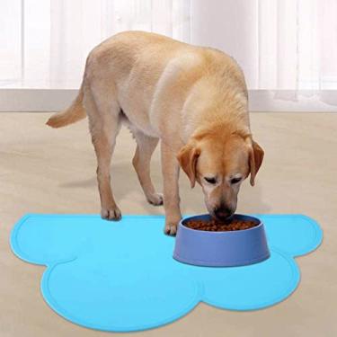 Imagem de Tapetes de alimentação, tapete de alimentação impermeável para cães, em forma de nuvem, silicone, comida, água, prato de alimentação, tigela, jogo americano, tapete de tigela para cães de estimação, cachorro, gatos, azul