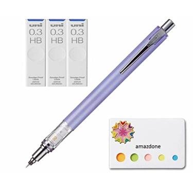 Imagem de amazdone Uni Kuru Toga Advance – Lapiseira giratória automática de grafite 0,3 mm lavanda (M3-5591P.34) + lápis mecânico Uni0.3 HB conjunto com 3 notas adesivas