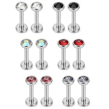 Imagem de Ruifan 2-4 mm Mistura de Cor Redonda CZ Gem Internamente Rosqueada Labret Monroe Anel Labret Lábio Tragus Nail Helix Brinco Piercing Barra de Joias 6-10 mm 16G 12PCS