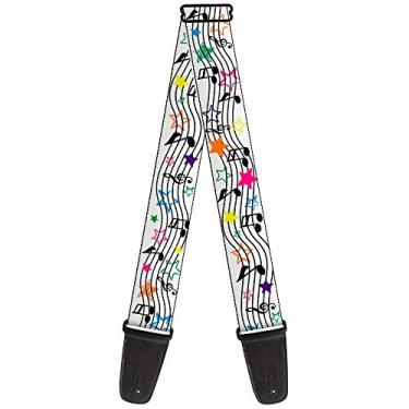 Imagem de Alça de guitarra, notas musicais, estrelas, branco, preto, multicolorido, 5 cm de largura
