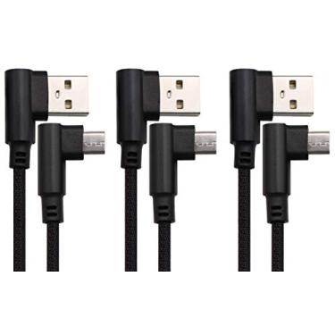 Imagem de AAOTOKK Cabo micro USB de 90 graus, ângulo reto, USB 2.0, micro macho, nylon, trançado, sincronização rápida e cabo de carregamento compatível com Android, Samsung, LG, Huawei, smartphones e mais