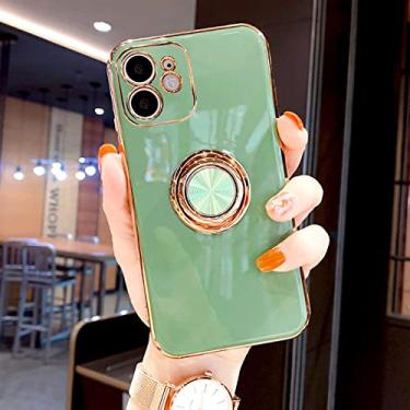Imagem de Capa magnética macia de chapeamento para iphone 14 12 13 11 pro max mini xs xr x 7 8 plus capa completa com suporte de anel suporte, verde, para iphone12 pro max