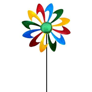 Imagem de Yajun Moinho de vento de ferro giratório ao ar livre jardim plug-in decoração jardim gramado pátio externo giratório apanhador de vento ornamento