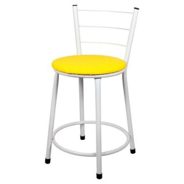 Imagem de Banqueta Baixa Para Cozinha Branca Assento Amarelo - Lamar Design