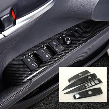 Imagem de Xodouhi Acessórios interiores de carro fibra de carbono janela porta vidro painel interior apoio de braço interruptor de elevação guarnição de botão para Toyota Camry 2018 2019 2020 2021 2022 (A)