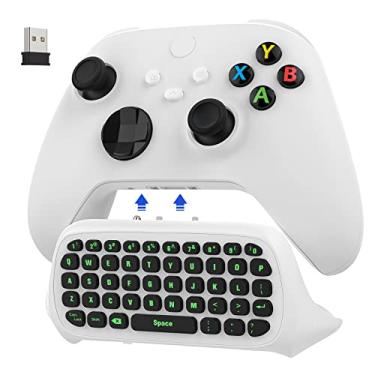 Imagem de MoKo Teclado com retroiluminação verde para controle Xbox One, Xbox Series X/S, teclado sem fio para jogos com receptor USB e conector de áudio de 3,5 mm, acessórios para Xbox One/One S/Elite/2, branco