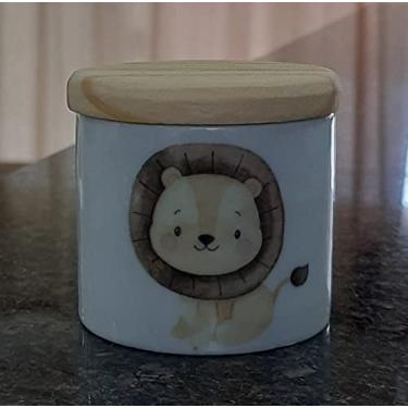 Imagem de Pote Menor para Kit higiene bebê Safari - Peça Porcelana Tampa Pinus