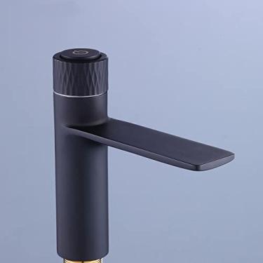 Imagem de Torneira para lavatório Torneira de botão de pressão para banheiro Misturador frio e quente Latão cromado Torneira para lavatório montada no convés, preta