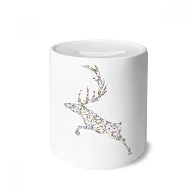 Imagem de DIYthinker Caixa de moedas de cerâmica com estampa de plantas de Natal de rena, presente de cofrinho