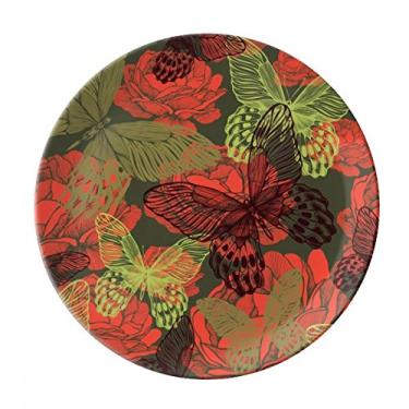 Imagem de Prato de borboleta vintage em rosas decorativo de porcelana salver louça de jantar