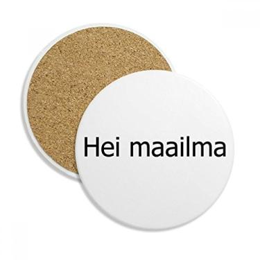 Imagem de Caneca de porta-copos finlandesa Hello World com proteção de mesa e pedra absorvente