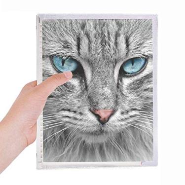 Imagem de Caderno de folhas soltas com estampa de animal de gato cinza e olhos azuis
