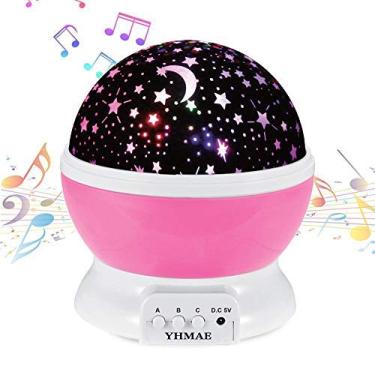Imagem de Lâmpada de projetor de luz noturna YHMAE com rotação de 360 graus, 9 mudanças multicoloridas com bateria recarregável, 12 músicas suaves para relaxar e dormir, rosa, 1