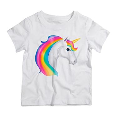 Imagem de Camiseta Infantil Branca Unicornio Alasao Branco Com Crina Arco Iris (8)