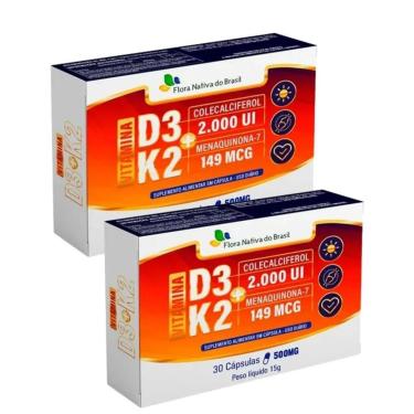 Imagem de 2x Vitamina K2 Menaquinona + D3 Colecalciferol 30 Cápsulas 500mg-Unissex