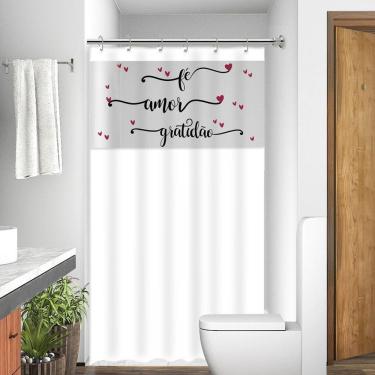 Imagem de Cortina Para Box Banheiro Com Visor Fé Amor Gratidão Com Gancho Anti Mofo Resistente Alta Qualidade Pvc Diversas Cores
