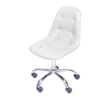 Imagem de Cadeira Giratória Eames Botonê Assento Pu Branca Base Rodizio Cromada