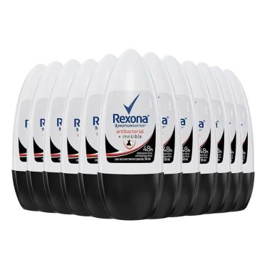 Imagem de Kit Desodorante Roll On Rexona Feminino Antibacterial Invisible 50ml - 12 Unidades