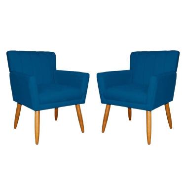 Imagem de Kit 2 Poltronas Decorativa Para Sala Recepção Cecília Suede Azul Royal - LM DECOR