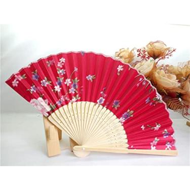 Imagem de Ventilador dobrável 100 leque de casamento de seda, ventilador de mão dobrável japonês, fãs de dança chinesa, presente de chá de casamento personalizado, lembrança de casamento personalizada acessórios decorativos feitos à mão (cor: 7)