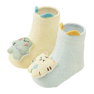 Imagem de Mercatoo Meias para bebês recém-nascidos, meias de cano curto, sem esqui, botas de desenho animado, meias, Amarelo, 6-12 Months
