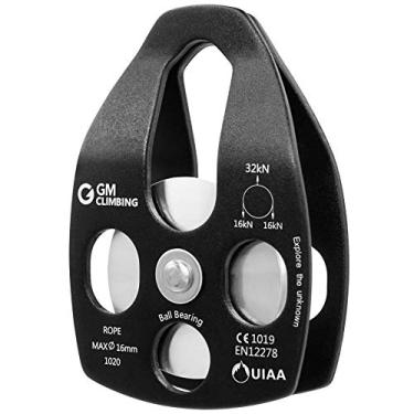 Imagem de GM CLIMBING 32kN UIAA certificado grande polia de resgate de manta única/dupla com placa giratória CE/UIAA, Single Pulley - Black