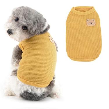 Imagem de Ranphy Camiseta Waffle Dog para cães pequenos meninas meninos urso filhote de cachorro roupas sem mangas gato pequeno vestuário verão primavera colete para cachorrinho, amarelo, M