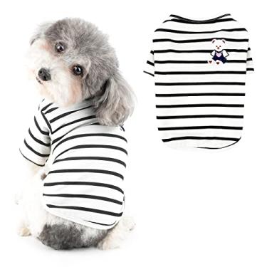 Imagem de Ranphy Camisetas listradas para cães pequenos meninas meninos camisetas de animal de estimação com padrão de urso filhote primavera verão roupas chihuahua yorkie gatos, preto, GG