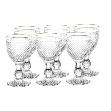 Imagem de WOLFF - Conjunto 6 Taças Vidro p/Água C/Fio Dourado Bico de Jaca 300Ml