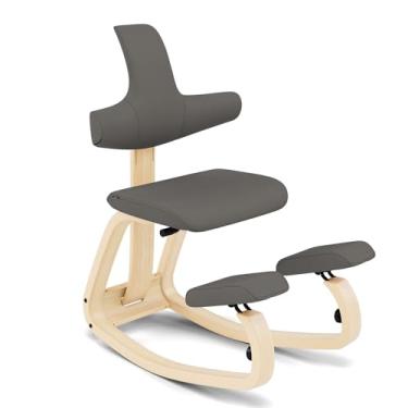 Imagem de Varier Cadeira ergonômica ajustável ThatSit Balans com encosto, garantia limitada de 10 anos, projetada por Peter Opsvik, cinza/natural