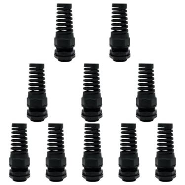 Imagem de LeMotech 10 Pçs NPT 3/10.2 cm IP68 Prensa de Cabo Flexível Espiral Flexível Alívio de Tensão Junta de Nylon Preto com Juntas para Rosca de Fio de 12,5-18 mm