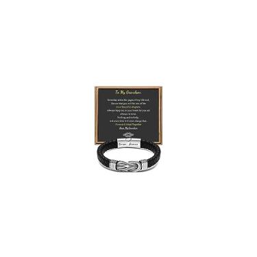 Imagem de Presente para homens, pulseira infinita de couro trançado preto para homens, pai, marido, namorado, filho, neto, irmão, sobrinho, tio para sempre, ligados juntos, aço inoxidável, gravada com joia Love