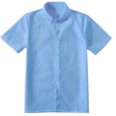 Imagem de Camisa masculina de manga curta com botões de verão lisa para meninos tamanho 2-20 anos, Azul, 7