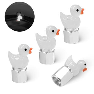 Imagem de GOOTHX Tampa da haste da válvula de pneu, 4 peças que brilham no escuro tampa de válvula de pneu de patinho, universal para carros, motocicletas, caminhões e bicicletas. (branco)