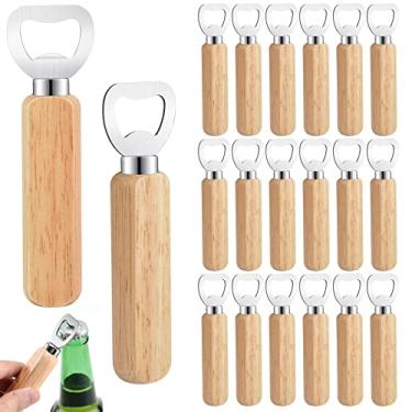 Imagem de Worldity Abridor de garrafa de madeira com 20 peças, abridor de cerveja portátil de madeira de aço inoxidável, abridor de garrafas divertido de barman para presentes de padrinhos, perfeito para casa,