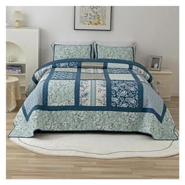Imagem de Jogo de cama de 3 peças, colcha de cama xadrez com estampa floral de pelúcia bordada macia, colcha de cama king size queen size (F 230 x 250 cm)