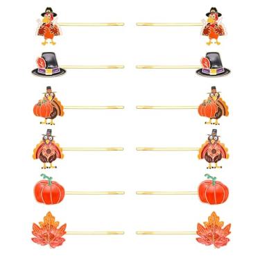 Imagem de YAHPERN 12 peças de grampos de cabelo de outono para mulheres, Dia de Ação de Graças, colheita, folha de bordo, abóbora, presilhas de cabelo de outono, acessórios de festa de fantasia, presentes de