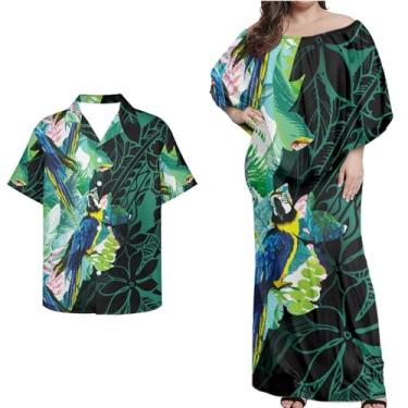 Imagem de Mornpassion Vestido polinésio feminino Puletasi Samoan manga morcego vestido havaiano camisa havaiana para casais plus size 2XS-7GG, Polinésio 05, 5G