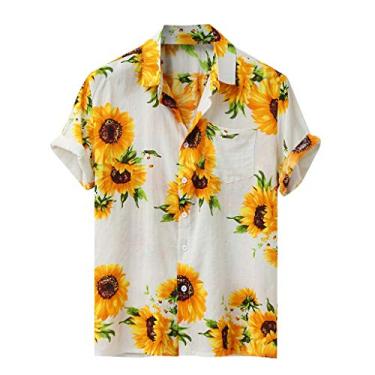 Imagem de Aniywn Camisa masculina havaiana floral abotoada tropical férias praia camisa camisa masculina manga curta verão praia, A1 - Branco, G