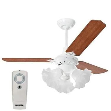 Imagem de Ventilador Teto Com Controle Remoto 3 Lâmpadas Tulipa Loren Sid Branco Mogno (220, Volts)
