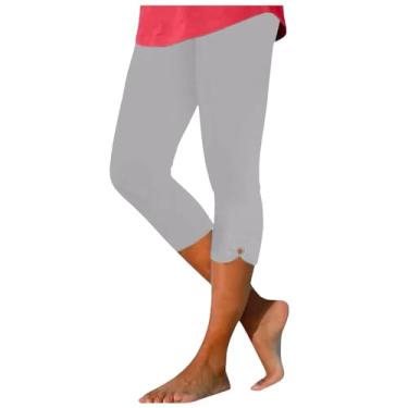 Imagem de Lainuyoah Calça legging feminina cropped de verão capris leve 2024 calça de treino slim confortável calça leve, B - cinza, M