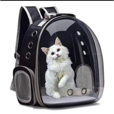 Imagem de Mochila De Transporte Para Pets Cachorros E Gatos Com Ventilação Transparente E Visão Panorâmica Bolsa Astronauta Passeio Animal De Estimação Portátil (Preto)