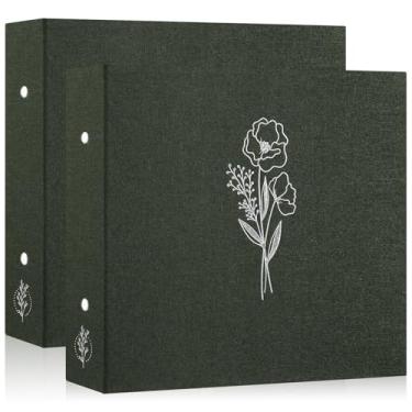 Imagem de Lanpn Álbum de fotos de scrapbook, 30 x 30, 2 pacotes, capa de linho, sem ácido, carga superior, 3 pastas de fichário, livro de fotos, 30 x 30 com 30 capas de plástico, 60 páginas, verde