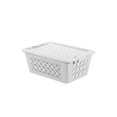 Imagem de Cesta Grande com Tampa Click, 37 x 27 x 15 cm, Branco, Coza