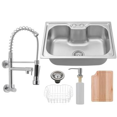 Imagem de HOLTTER Kit Cuba Aço Inox com Tábua e Torneira Gourmet Flexível de Bancada ou Parede - Monocomando com Acessórios