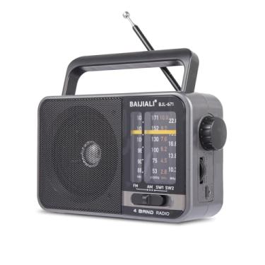 Imagem de Rádio transistor AM/FM portátil com alto-falante, bateria ou USB – Rádio de emergência compacto para ambientes internos, externos, viagens e tempestades (modelo BJL-671)