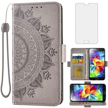 Imagem de Asuwish Compatível com Samsung Galaxy S5 Capa carteira de vidro temperado protetor de tela suporte de cartão alça de pulso capa de celular para Glaxay S 5 Neo Gaxaly 5S Galaxies GS5 G900A G900T