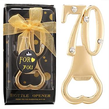 Imagem de Pacote com 24 abridores de garrafas de 70 anos para lembrancinhas de festa, aniversários de casamento, lembranças, presentes e decorações de mesa com caixa de presente individual